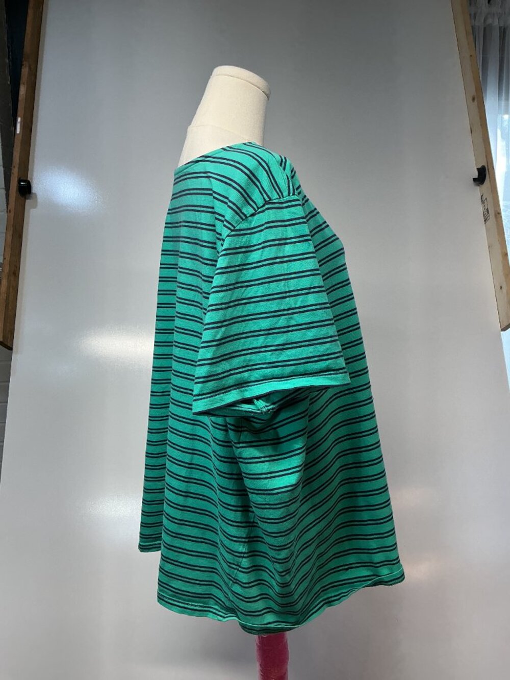 Coral Bay Woman 3X Green Navy Striped Cotton Top Button Shoulder Plus Size - Picture 10 of 10